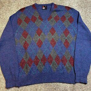Vintage Robert Bruce blue and red argyle preppy grandpa grunge v-neck sweater XL